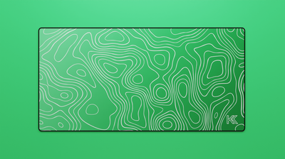 Full view of the Emerald Topography Deskmat featuring a green gradient from emerald to jade with detailed white contour lines and black stitched edges.