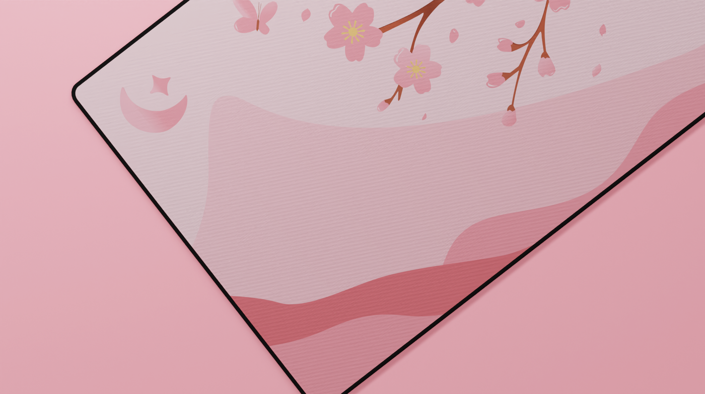 Pink Sakura Cat Deskmat – Cherry Blossom Dreams Desk Mat