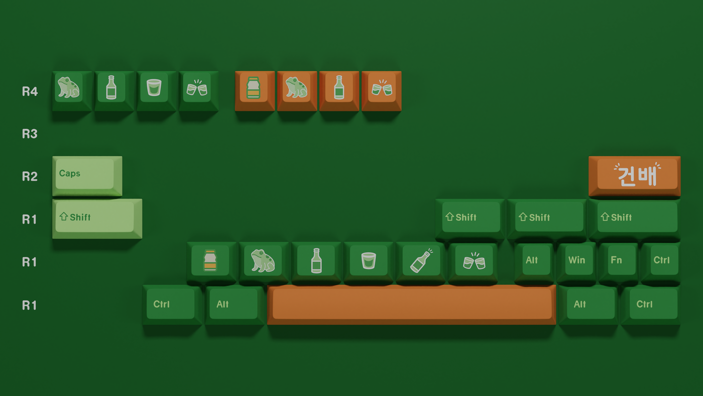 Close-up of the Yogurt Soju Keycap Set novelties and extra keys, highlighting the detailed dye-sublimated legends and premium finish.