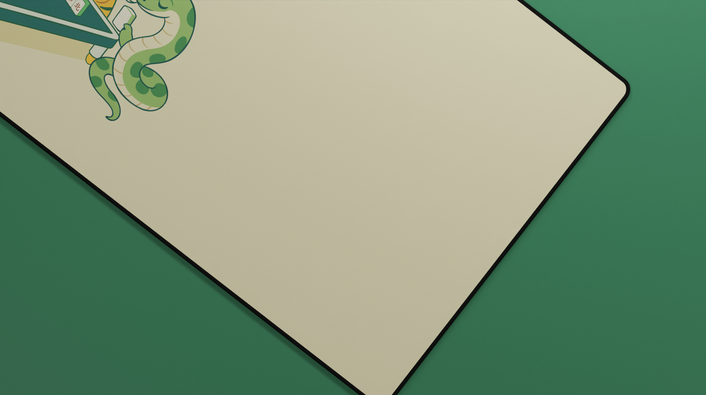 Close-up of the right side of the Zodiac Mahjong Deskmat highlighting the tiger and snake characters, mahjong tiles, and smooth neoprene surface.